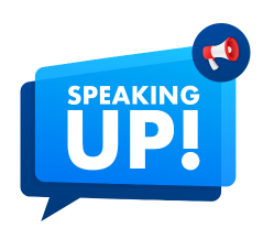 Speaking Up! in speech bubble with megaphone image